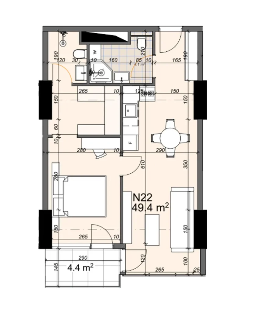Appartement avec grand balcon 61.40 m² à