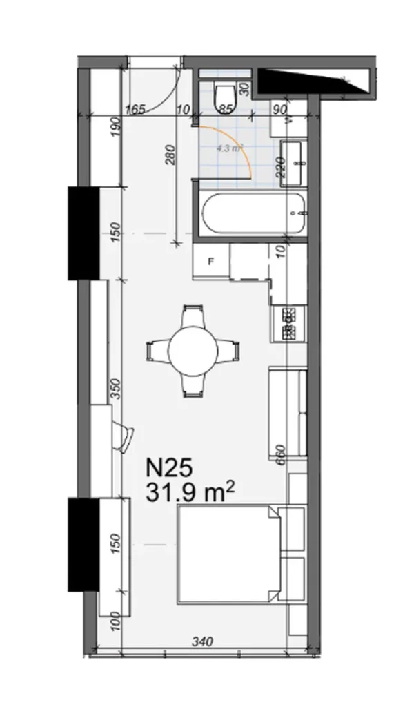 Studio pratique 31.90 m² à