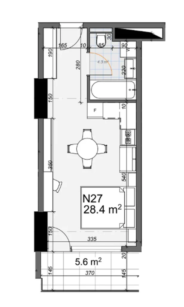 Studio avec scène élargie 34.00 m² en