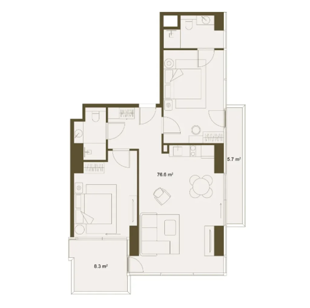 Premium deux chambres à partir de 89,57 m² en