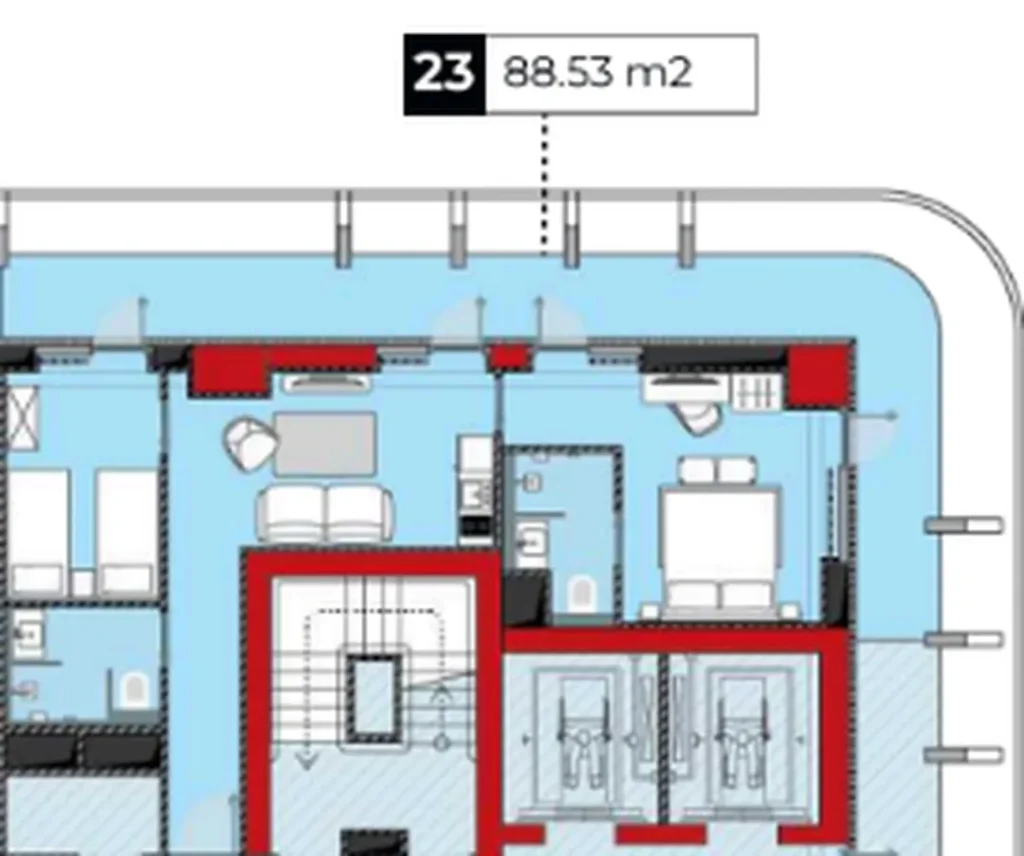 Studio d'une chambre à coucher de 88,53 m² en