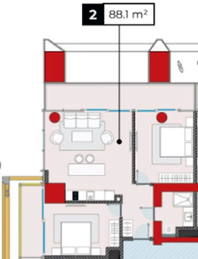 Penthouse loft avec double balcon 88.10 m² à