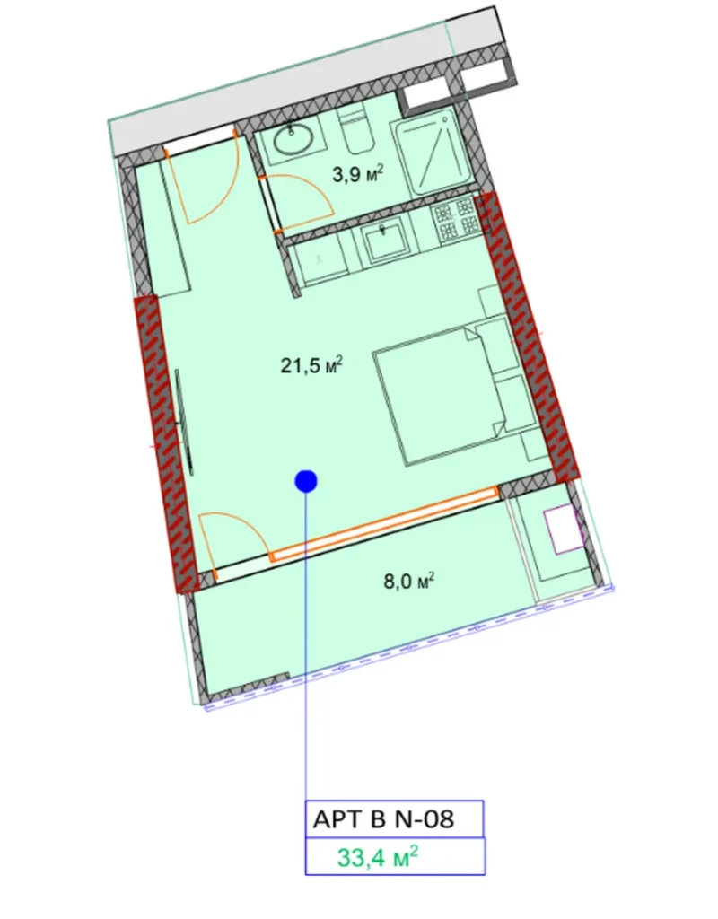 Studio lumineux dans maison d'art 33.40 m² à