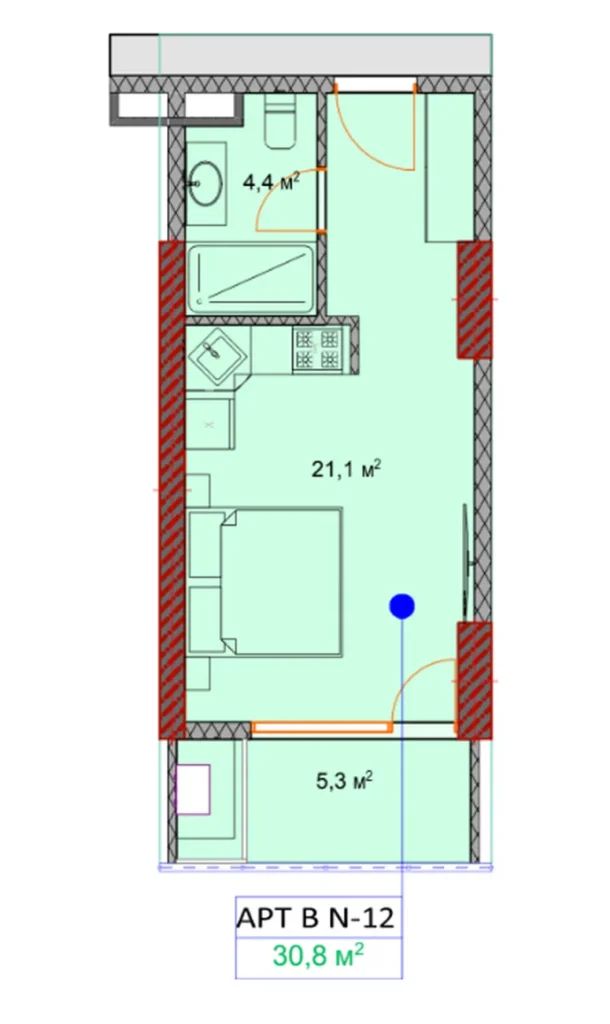 Studio laconique de 31.30 m² à