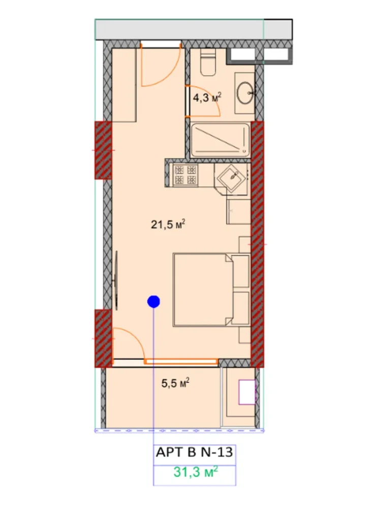 Studio confortable de 31.30 m² à