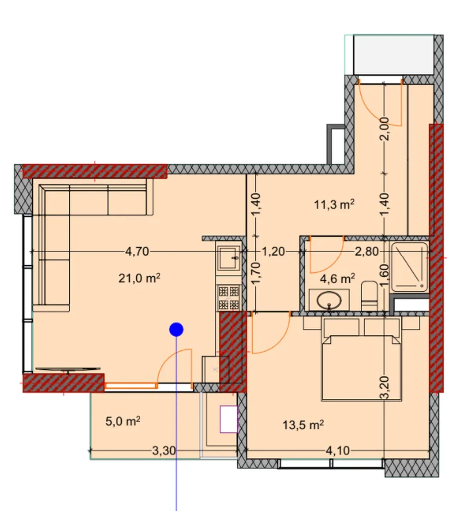 Spacieux appartement d'une chambre à coucher de 55,40 m² à