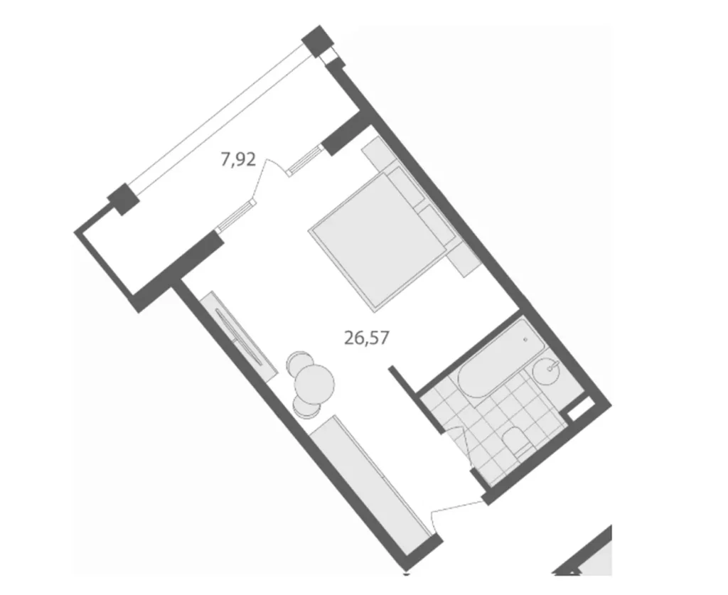Студия с просторным балконом 34.50 м² в
