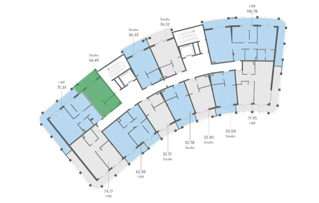 Studio mit großem Balkon 34,50 m² in