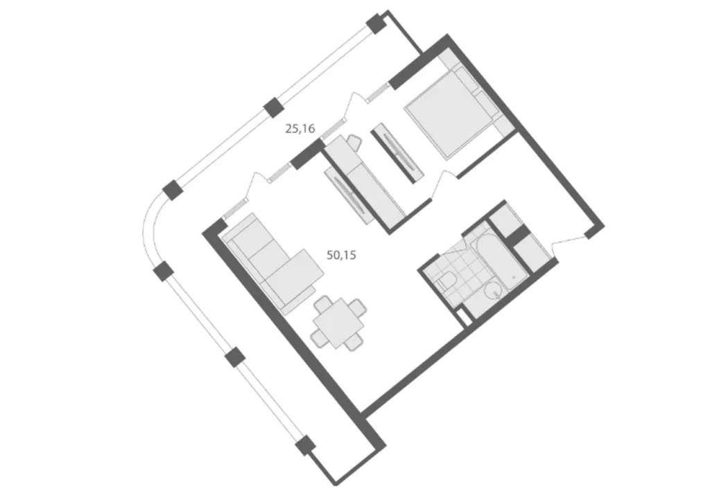 Ein Schlafzimmer mit Wohnzimmer und Terrasse 75,31 m² in