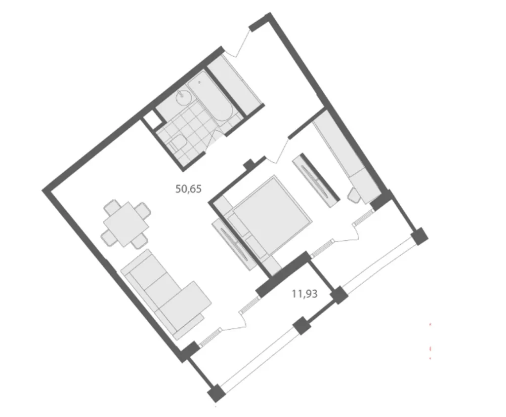 Spacieux appartement d'une chambre à coucher 62.58 m² à