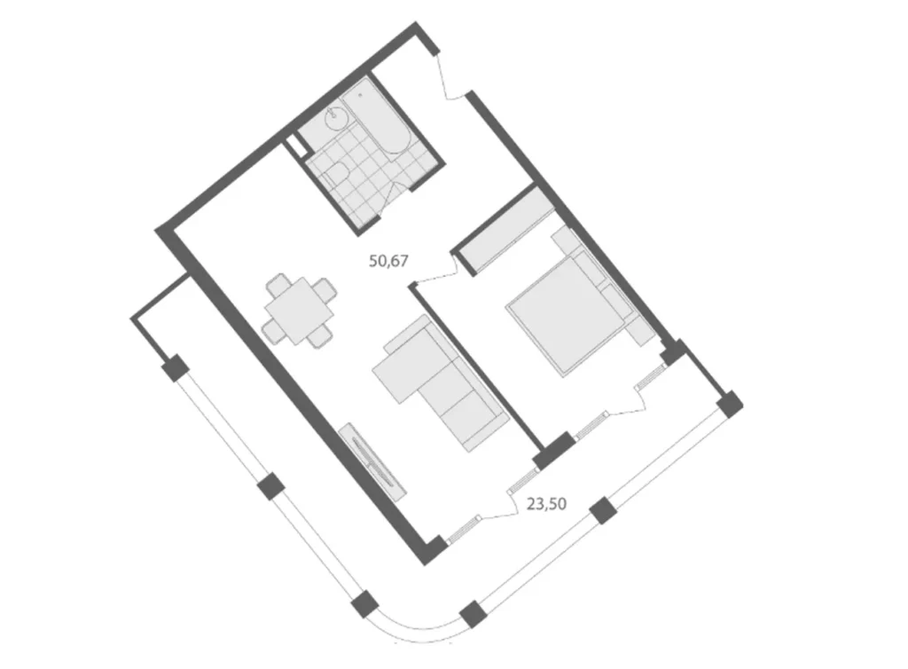 Appartement exclusif d'une chambre à coucher 74,17 m² à