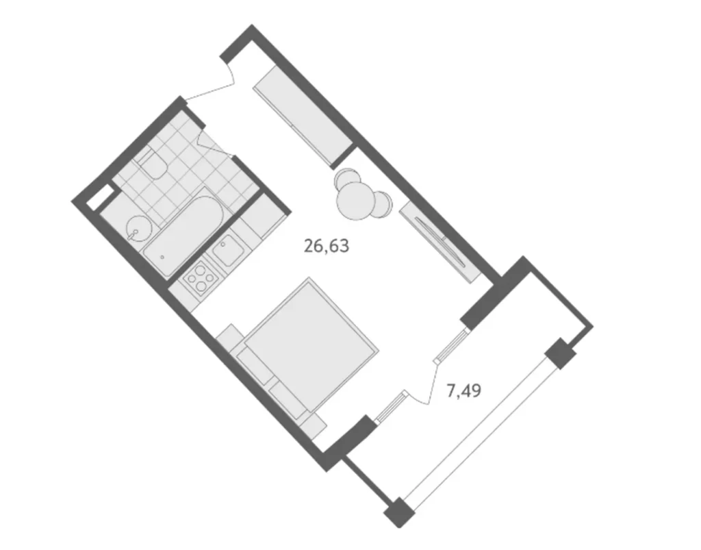 Studio pratique avec balcon 34,10 m² à