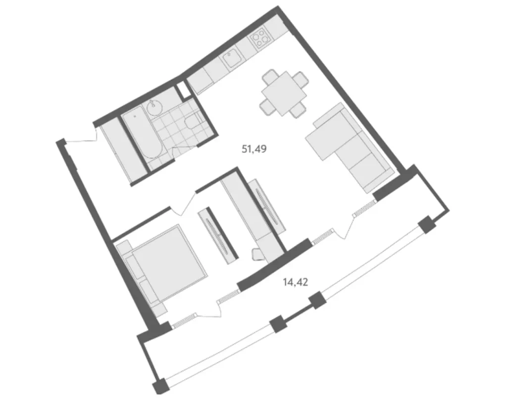 Confortable appartement d'une chambre à coucher 65.91 m² à