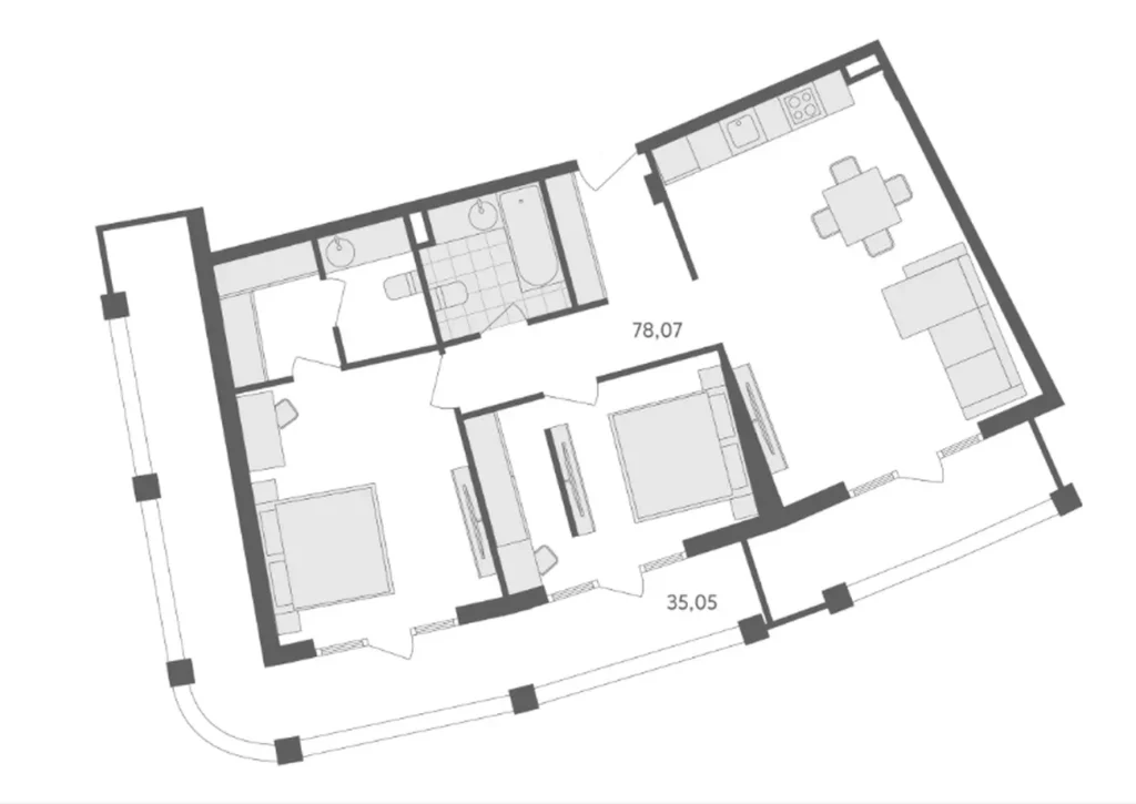 Appartement de luxe d'une chambre à coucher de 113,12 m² à