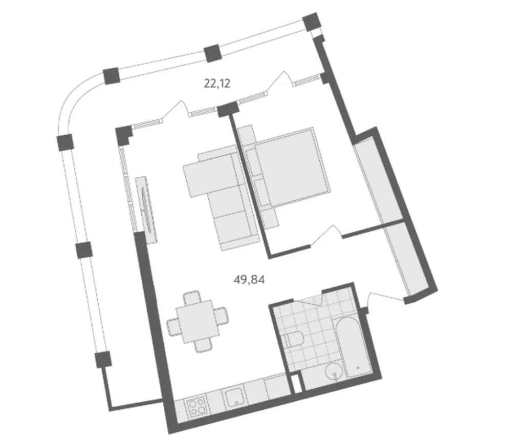 Spacieux appartement d'une chambre à coucher avec une immense terrasse de 71,96 m² dans un quartier résidentiel.