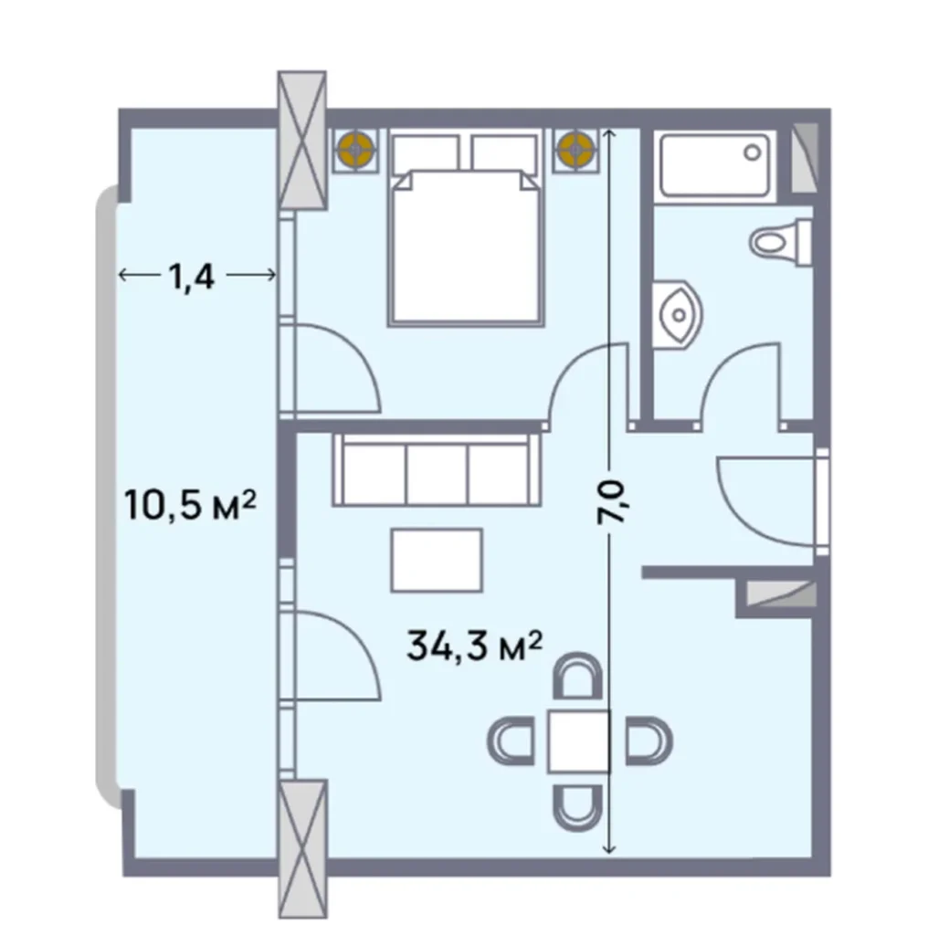 Appartement pratique d'une chambre à coucher 44.80 m² à