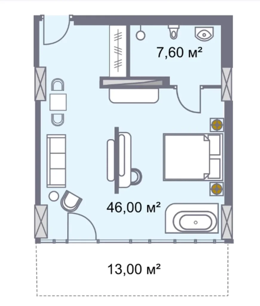 Spacieux studio avec terrasse de 66,60 m² dans un quartier résidentiel.