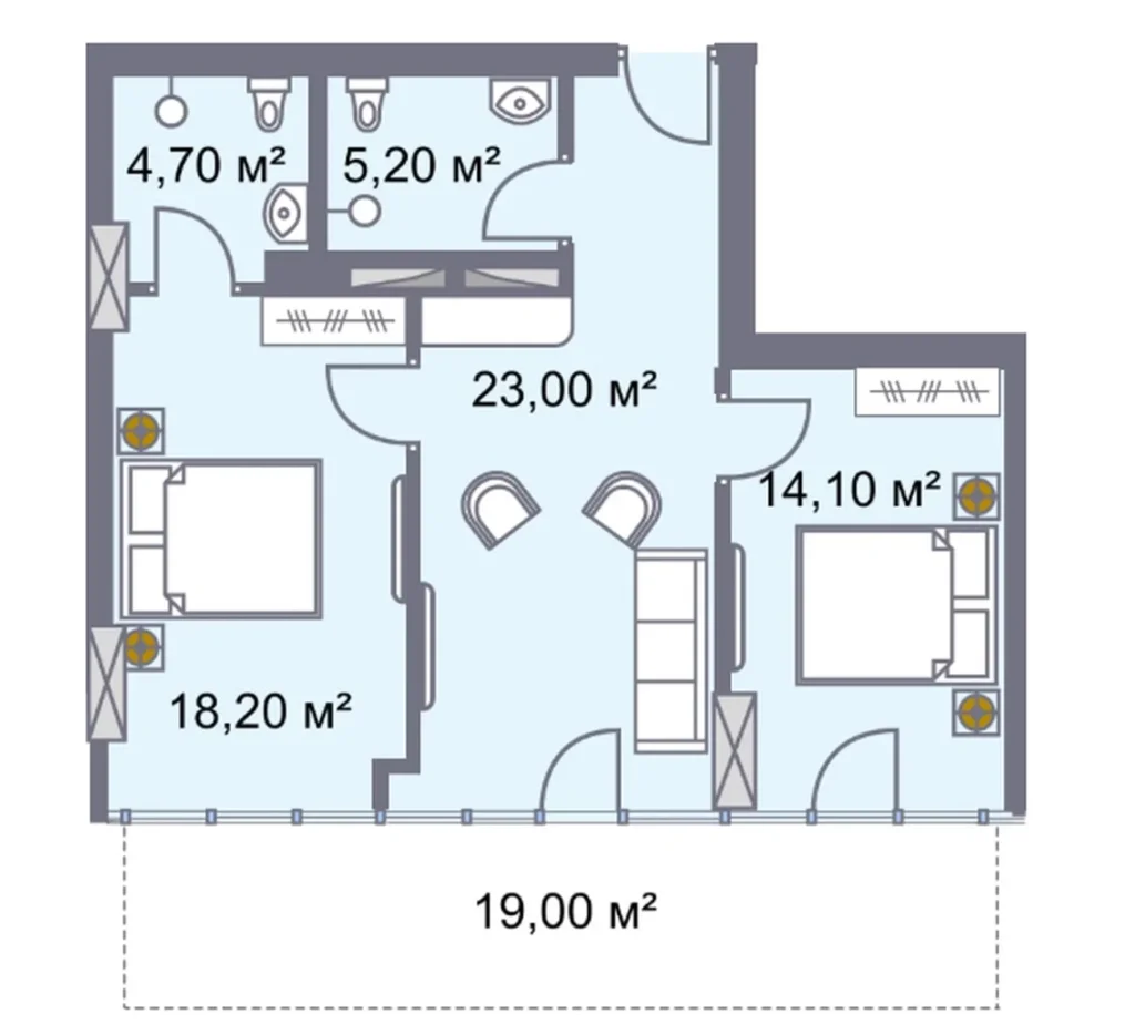 Luxuriöse Wohnung mit einem Schlafzimmer 84.00 m² in