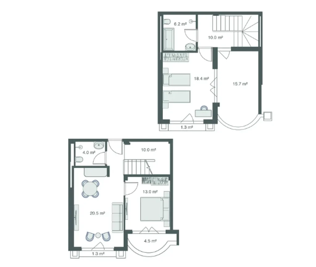 Dwupoziomowy penthouse z widokiem na atrium 104,90 m² w