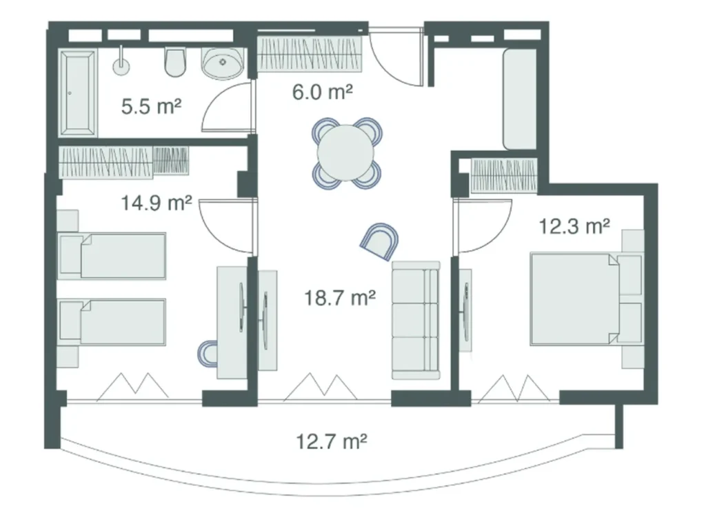 Spacious one bedroom apartment of 70.10 sq.m. in