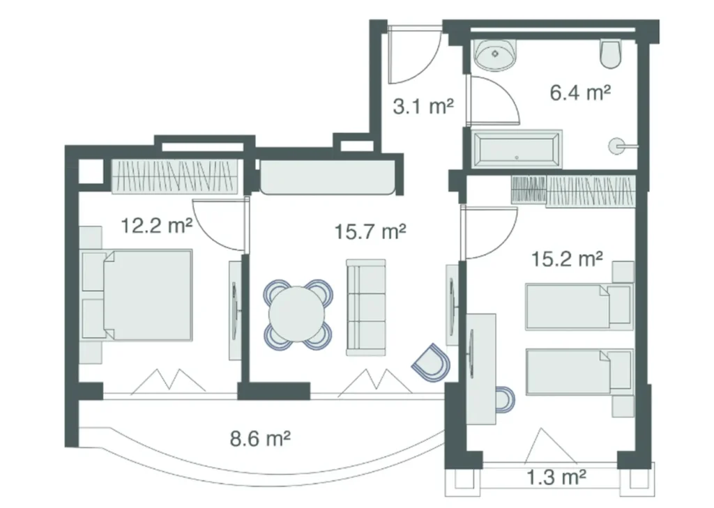 Cosy 2-room flat 62.50 m² in