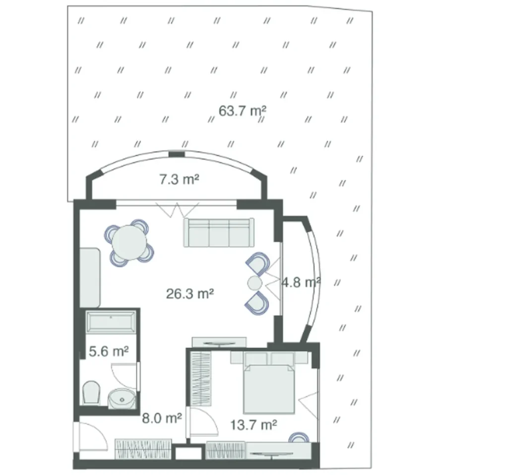 Moderne 1-Zimmer-Wohnung 65,70 m² in
