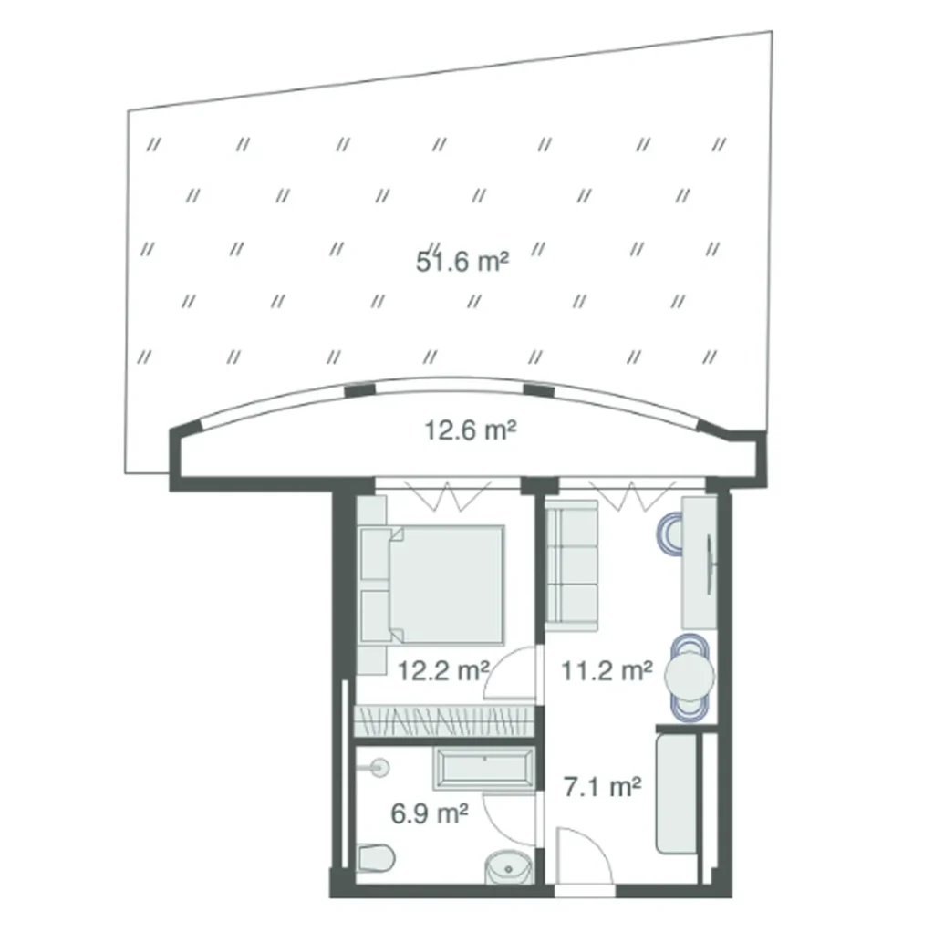 Stylowe mieszkanie z 1 sypialnią o powierzchni 50,00 m² w