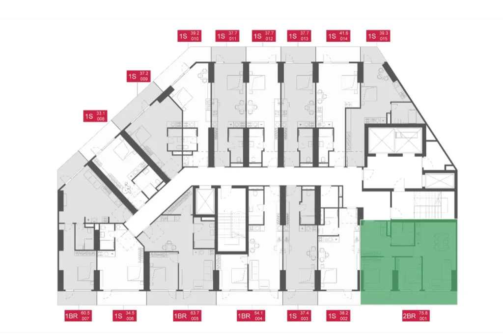 Premium deux chambres 75,80 m² en