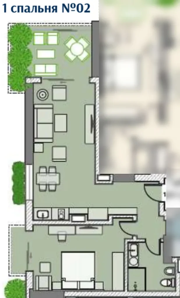 Просторная 1-комнатная квартира 74.70 м² в