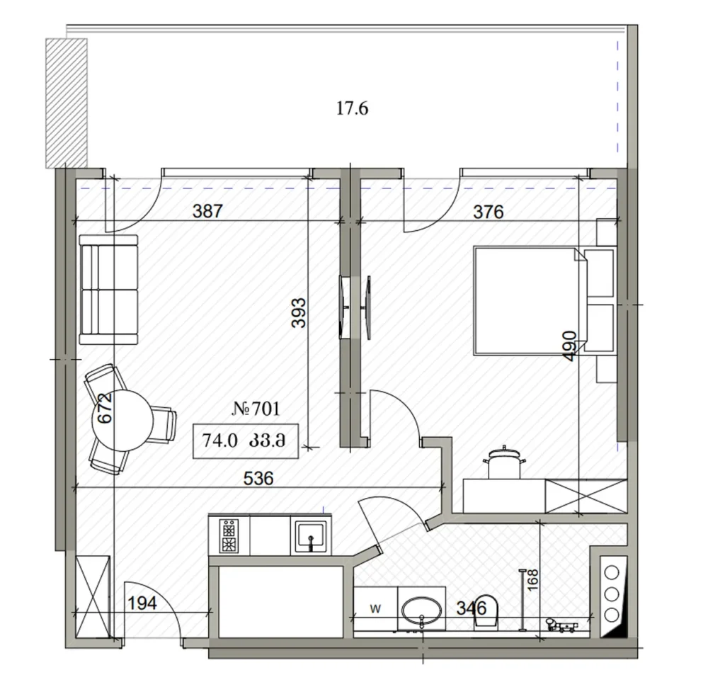 Helle 1-Schlafzimmer-Wohnung 74,00 m² in