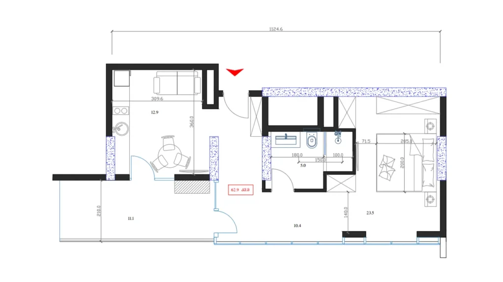 Gemütliche 1-Zimmer-Wohnung 62,80 m² in