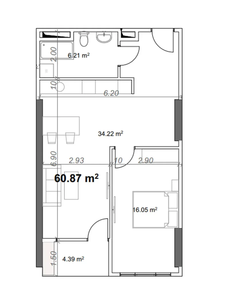 Praktische 1-Zimmer-Wohnung von 60,87 m² in