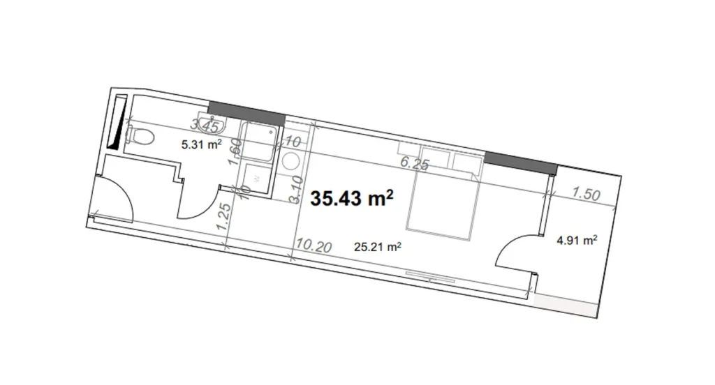 Modern stüdyo 35.43 m² in