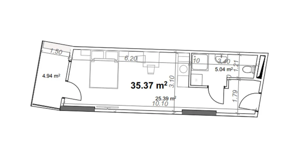 סטודיו קומפקטי בגודל 35.37 מ"ר ב