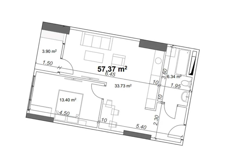1 bedroom flat 57.37 m² in