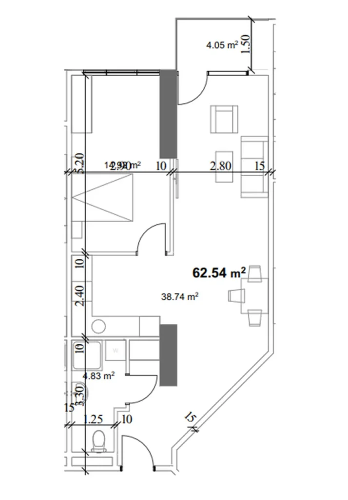 1 bedroom flat 62.54 m² in