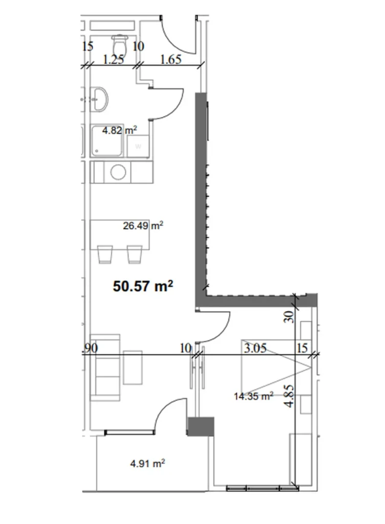 Practical 1 bedroom flat 50.57 m² in
