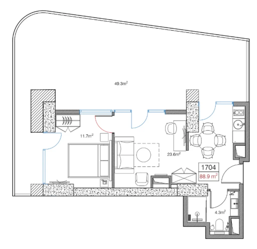 Spacious 1-bedroom flat 88.90 sq.m. in