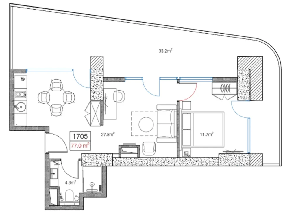 Cosy and thoughtful 1-bedroom flat 77.00 m² in