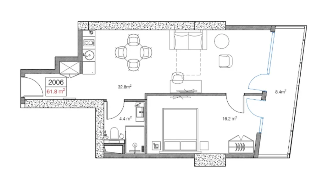 Functional 1-bedroom flat 61.80 m² in