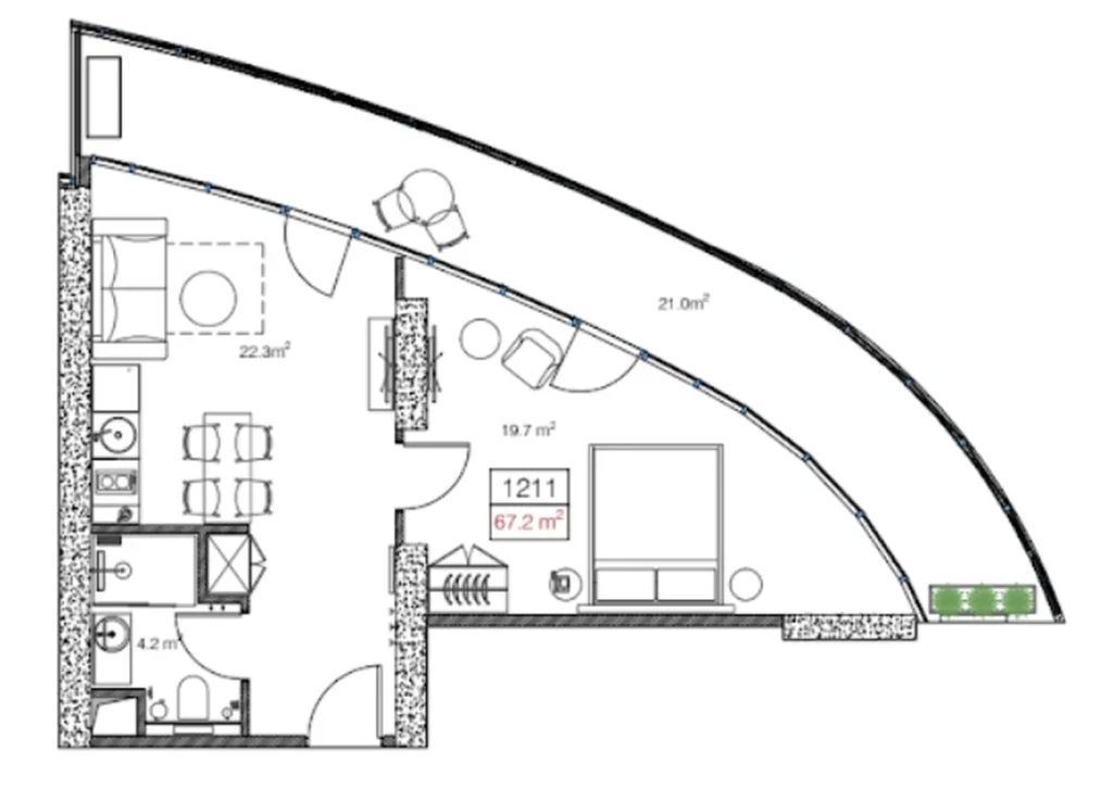 Bright and spacious 1-bedroom flat 67.20 m² in