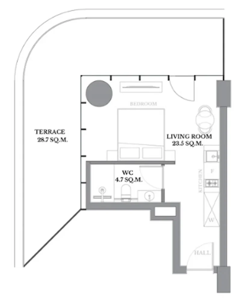 Студия с террасой-гостиной у леса 56.90 м² в