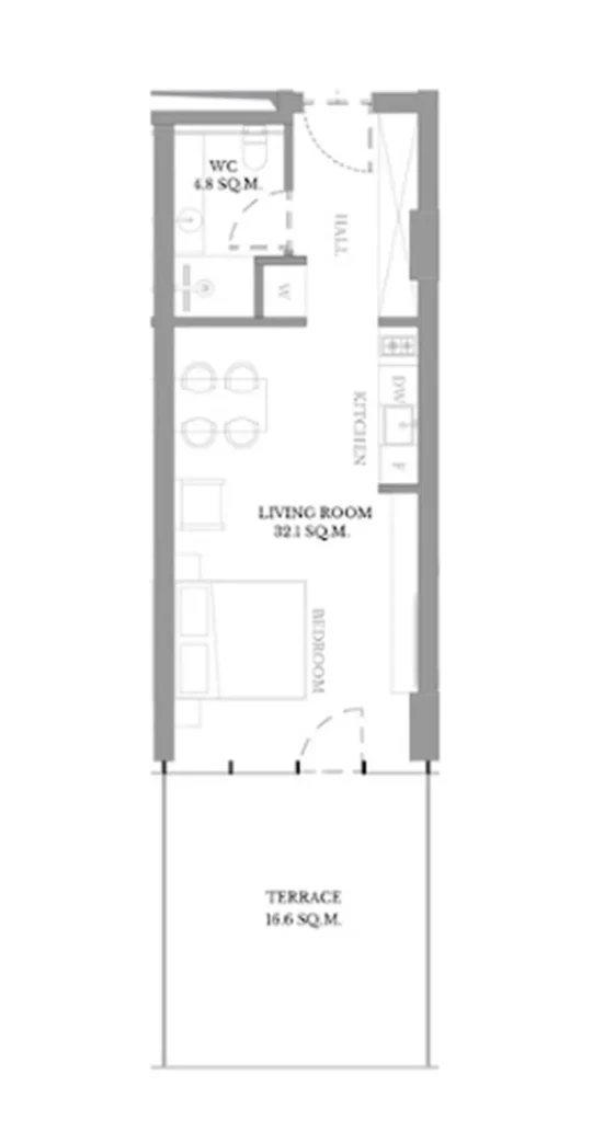 Комфортная студия с террасой 53.50 м² в
