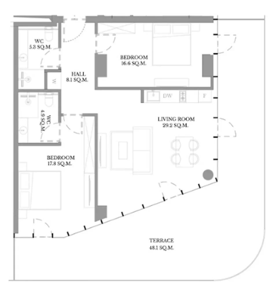 Просторная двушка с огромной террасой 98.10 м² в