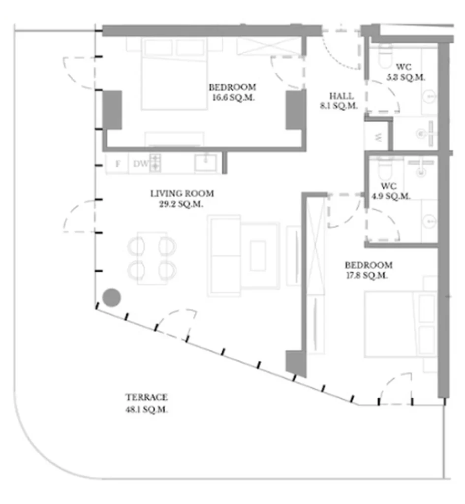 Светлая двухкомнатная с огромным балконом 98.10 м² в