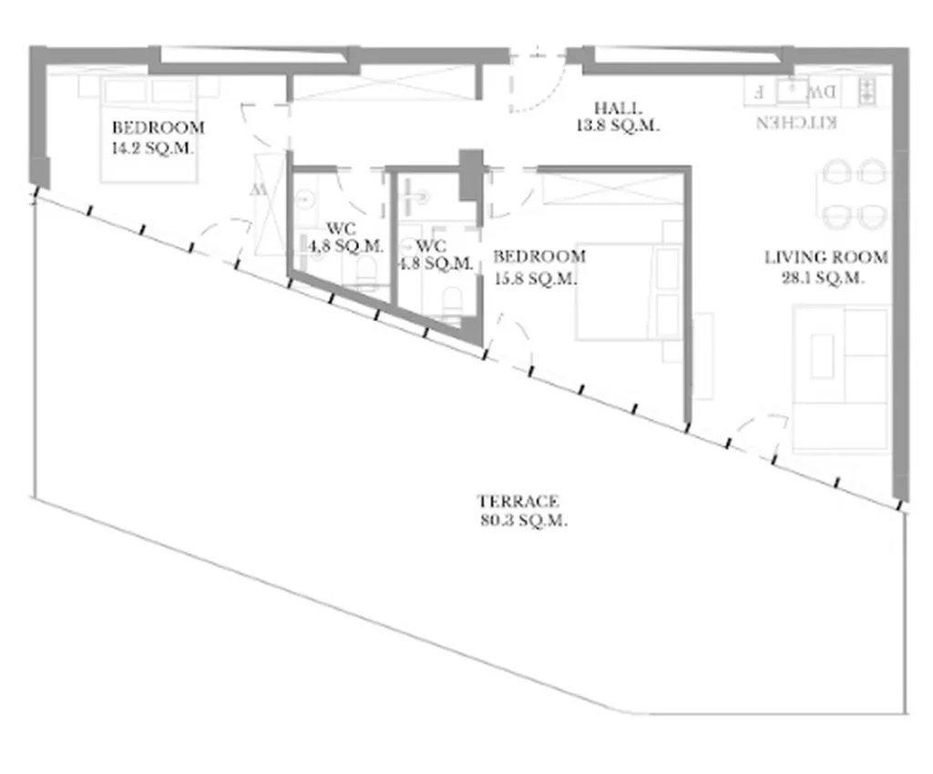 Просторная 2-комнатная квартира-резиденция 161.80 м² в