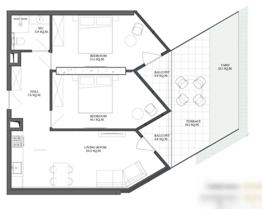 Двушка с террасой и личным садом 95.90 м² в