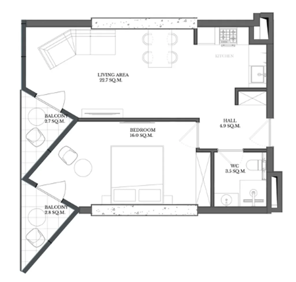 Vyvážený byt se 2 ložnicemi 52,60 m² v