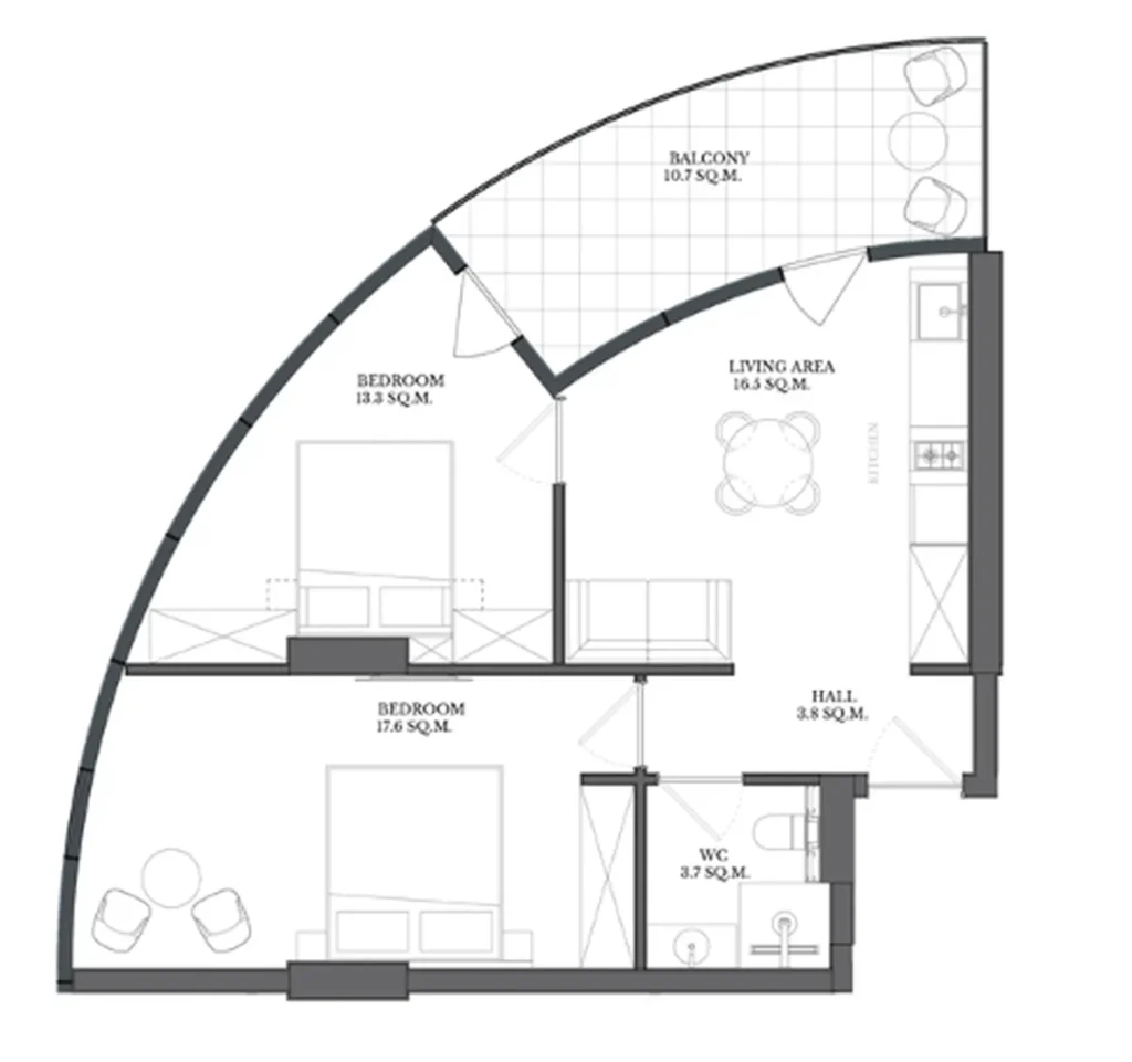 Vyvážený byt se 2 ložnicemi 65,60 m² v