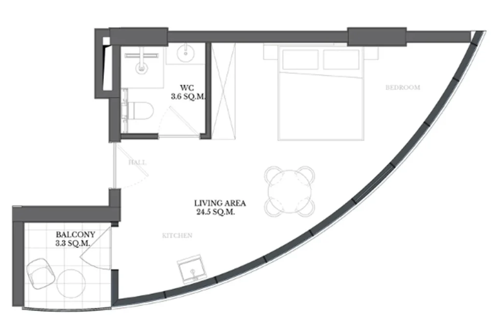 Şık 1 yatak odalı stüdyo daire 31.40 m²
